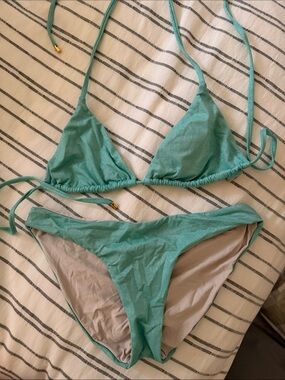 Swim 2 x $30! Shimmery Aqua Triangle Bikini Set